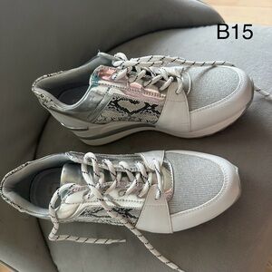 Steve Madden Women's Sneakers - White and Silver with Snake Print